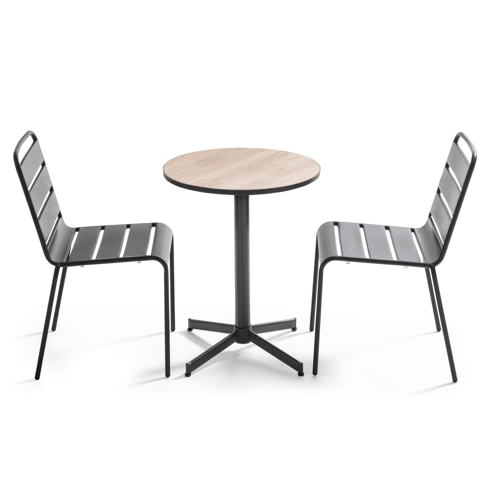 Mesa de jardín redonda ⌀60 x 72 cm con tablero de cerámica y 2 sillas de metal