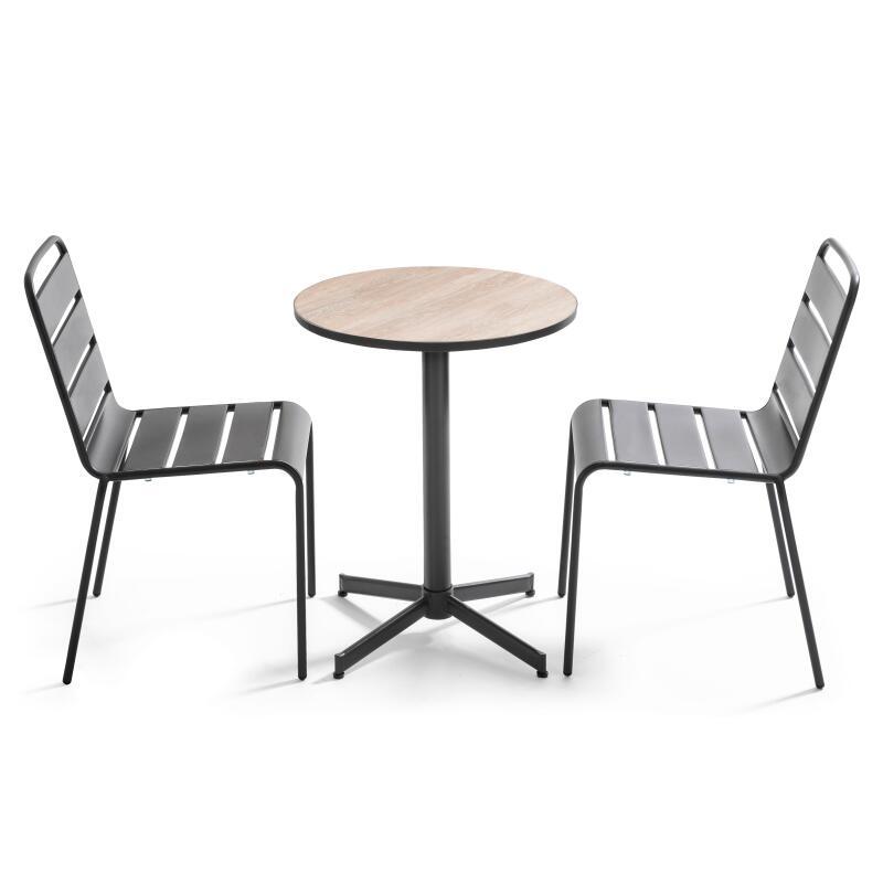 Mesa de jardín redonda ⌀60 x 72 cm con tablero de cerámica y 2 sillas de metal