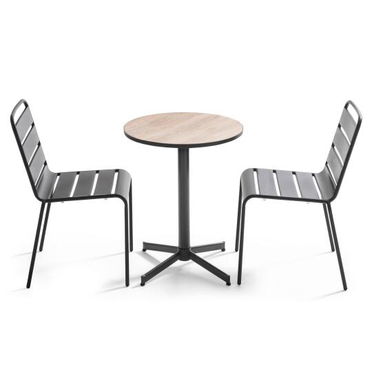 Mesa de jardín redonda ⌀60 x 72 cm con tablero de cerámica y 2 sillas de metal