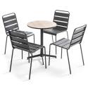 Mesa redonda de jardín de Ø60 cm con tablero de cerámica + 4 sillas de metal