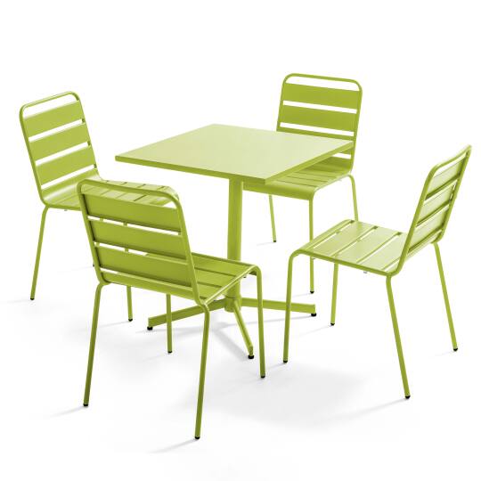 Mesa de jardín cuadrada inclinable de 70 x 70 cm + 4 sillas de metal