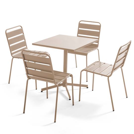 Mesa de jardín cuadrada inclinable de 70 x 70 cm + 4 sillas de metal