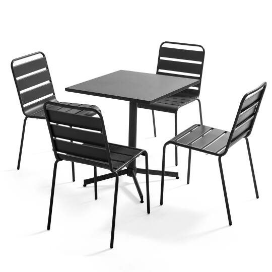 Mesa de jardín cuadrada inclinable de 70 x 70 cm + 4 sillas de metal