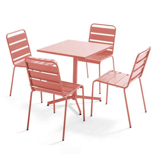 Mesa de jardín cuadrada inclinable de 70 x 70 cm + 4 sillas de metal