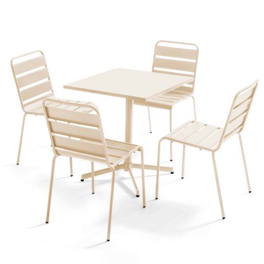 Mesa de jardín cuadrada inclinable de 70 x 70 cm + 4 sillas de metal