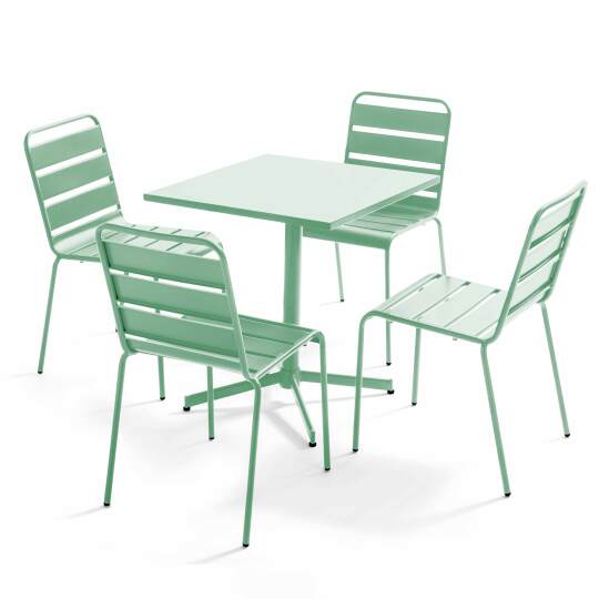 Mesa de jardín cuadrada inclinable de 70 x 70 cm + 4 sillas de metal