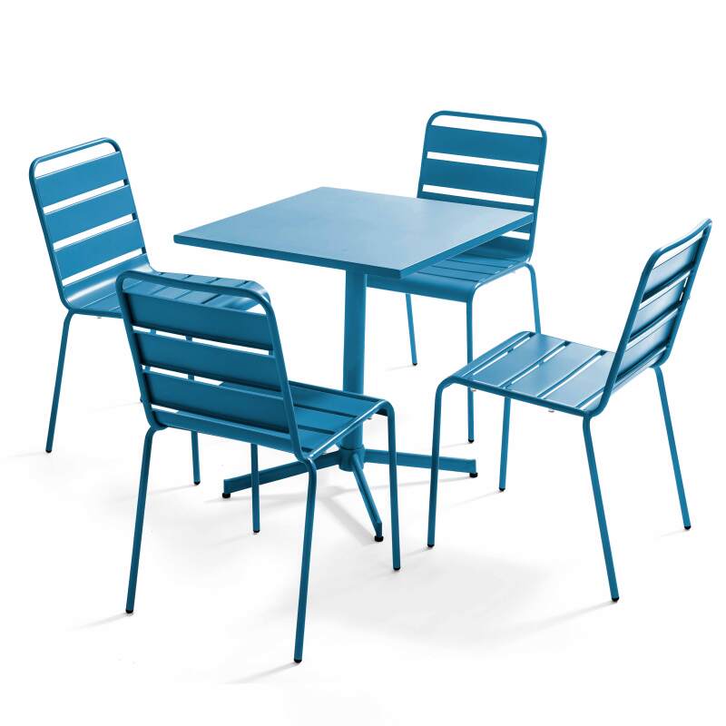 Mesa de jardín cuadrada inclinable de 70 x 70 cm + 4 sillas de metal
