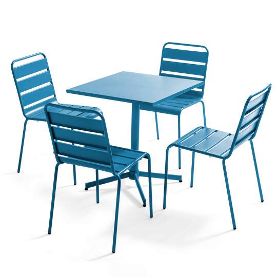 Mesa de jardín bistro cuadrada inclinable metal de 70x70 cm y 4 sillas | Oviala
