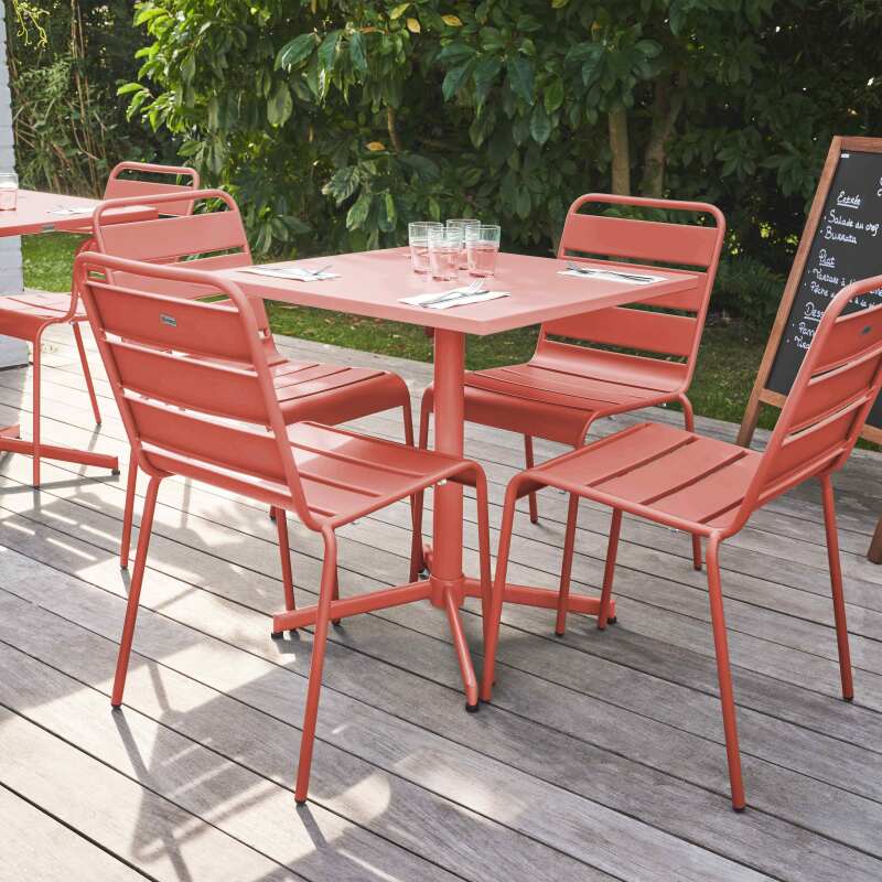 Mesa de jardín bistro cuadrada inclinable metal de 70x70 cm y 4 sillas - Lifestyle