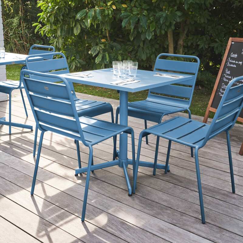 Mesa de jardín bistro cuadrada inclinable metal de 70x70 cm y 4 sillas - Lifestyle