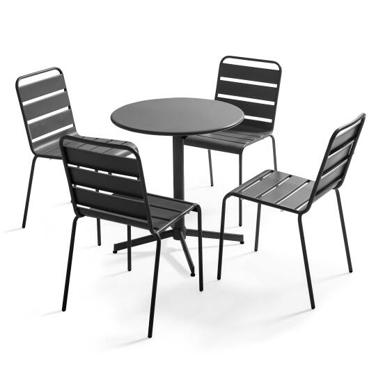 Mesa redonda de jardín inclinable Ø70 x 72 cm + 4 sillas