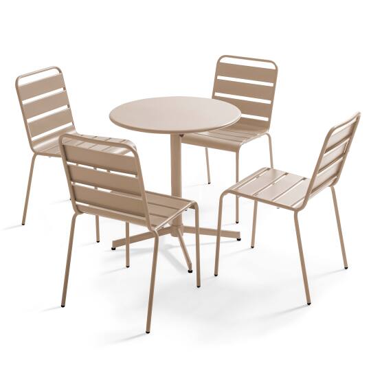 Mesa de jardín bistro redonda inclinable de metal Ø70 cm y 4 sillas | Oviala