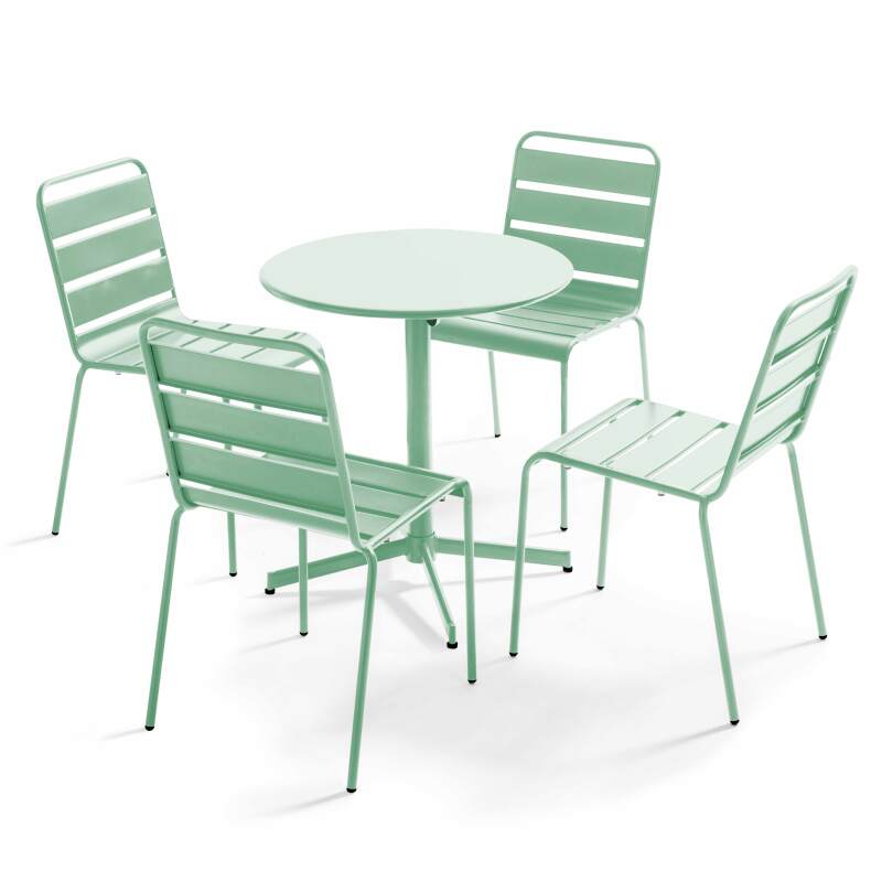 Mesa redonda de jardín inclinable Ø70 x 72 cm + 4 sillas