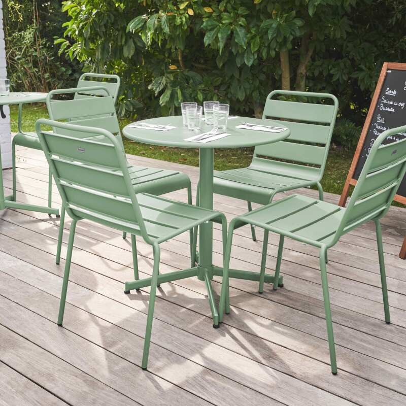 Mesa de jardín bistro redonda inclinable de metal Ø70 cm y 4 sillas - Lifestyle