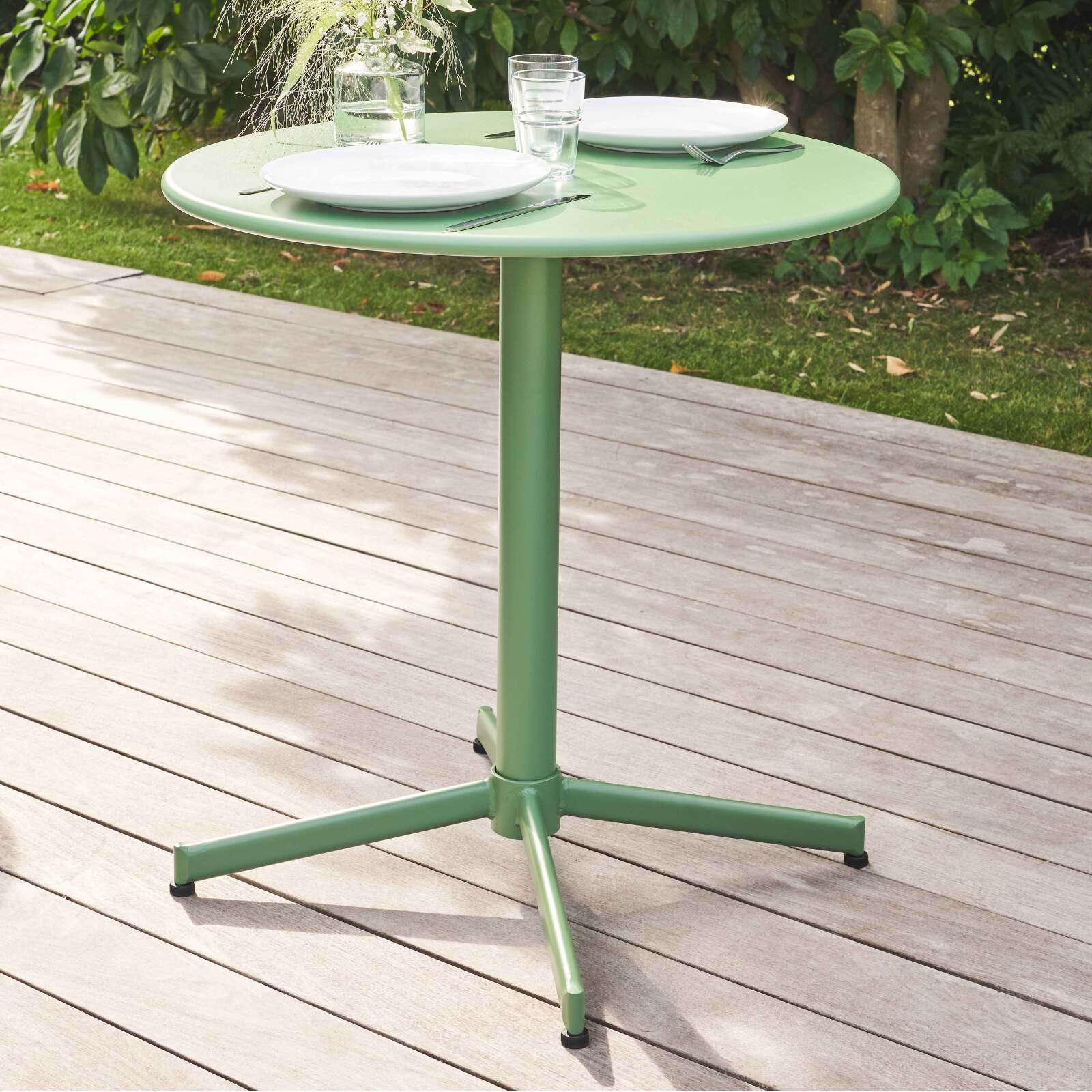 Mesa redonda de jardín inclinable Ø70 x 72 cm + 4 sillas