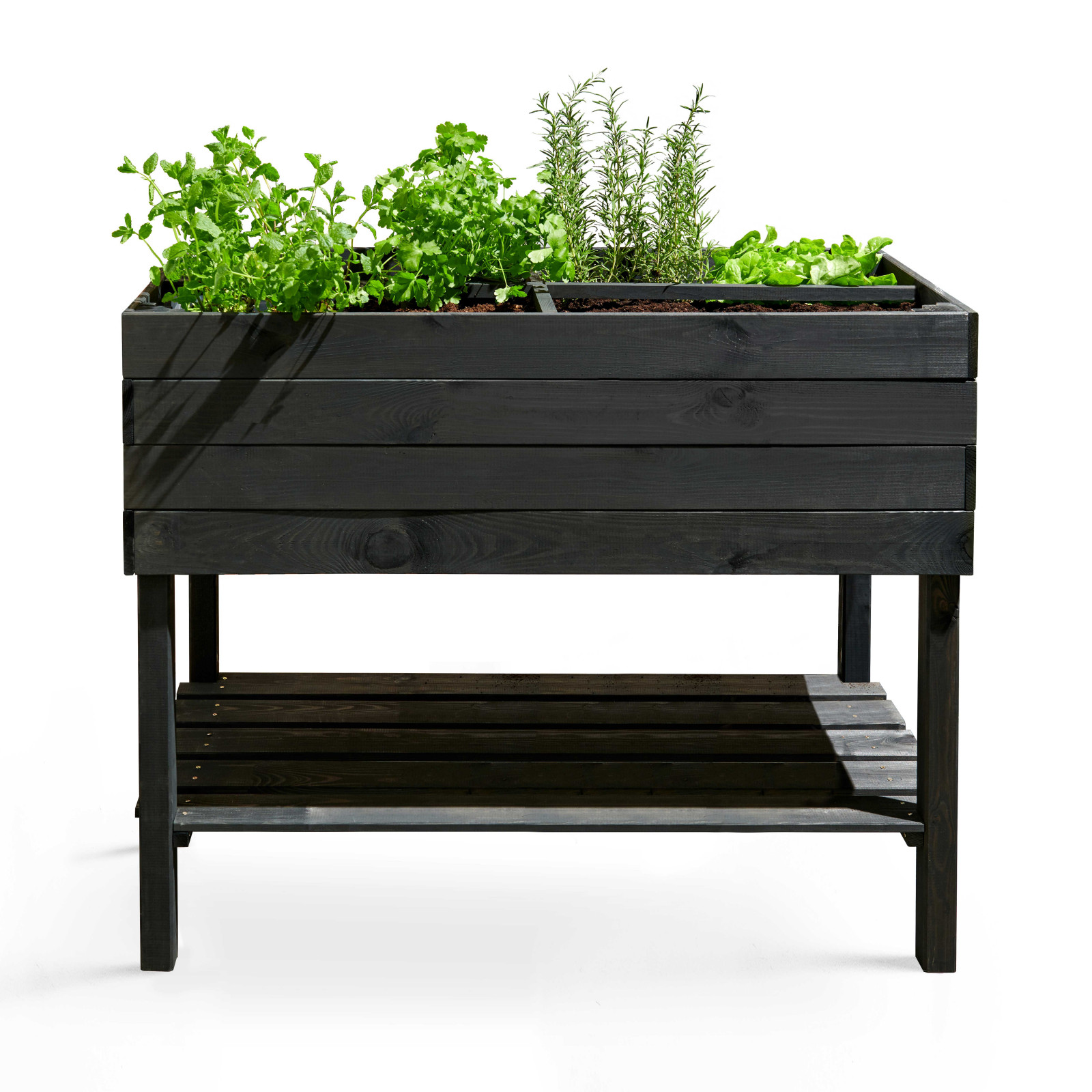 Huerto de madera negro sobre patas