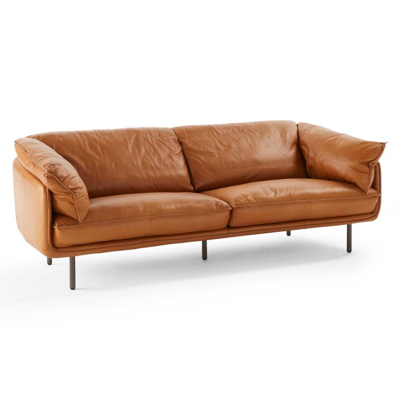 Sofá cama de cuero y madera de eucalipto FSC® de tres plazas, muy cómodo