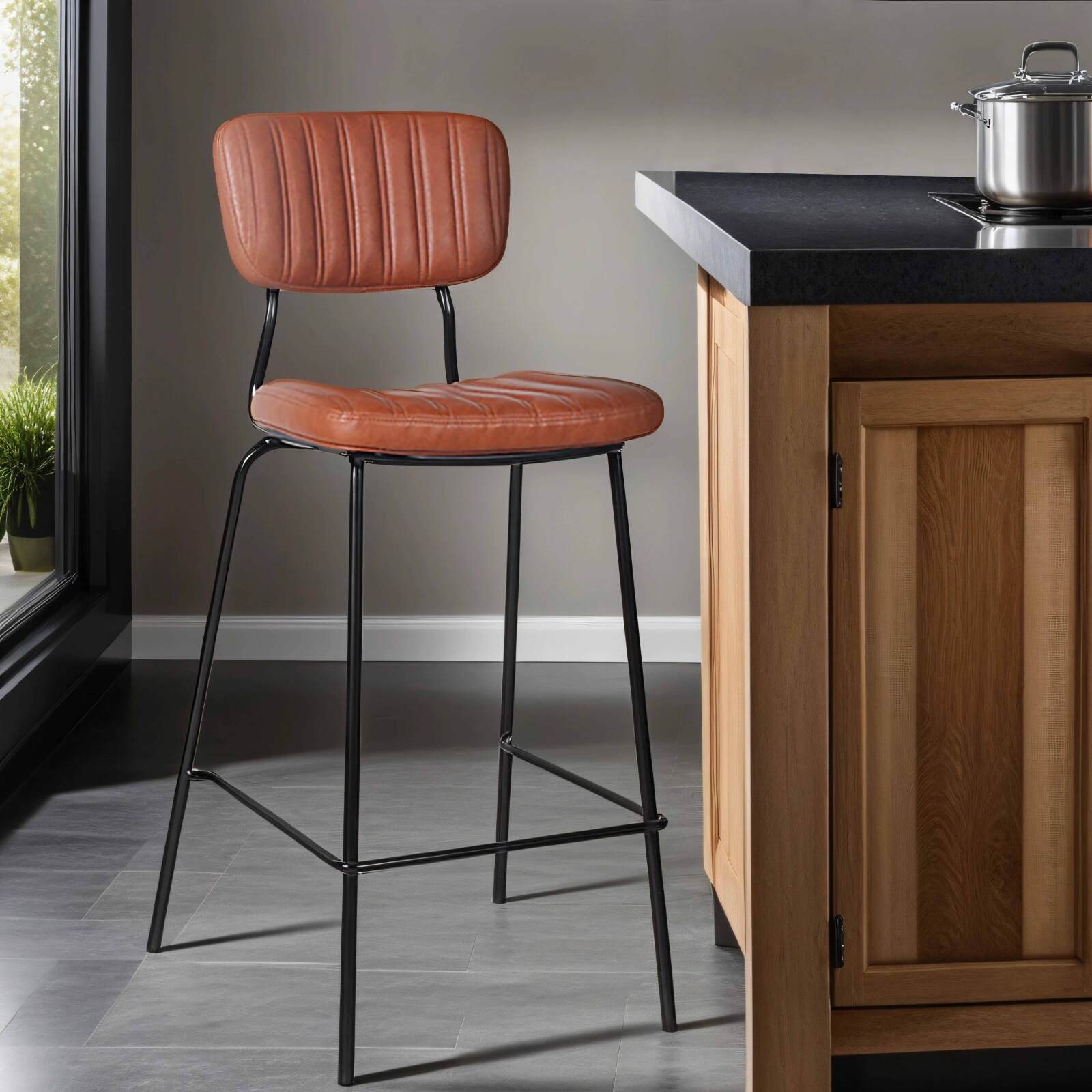 Lote de 2 sillas altas de tela recubierta y madera FSC®