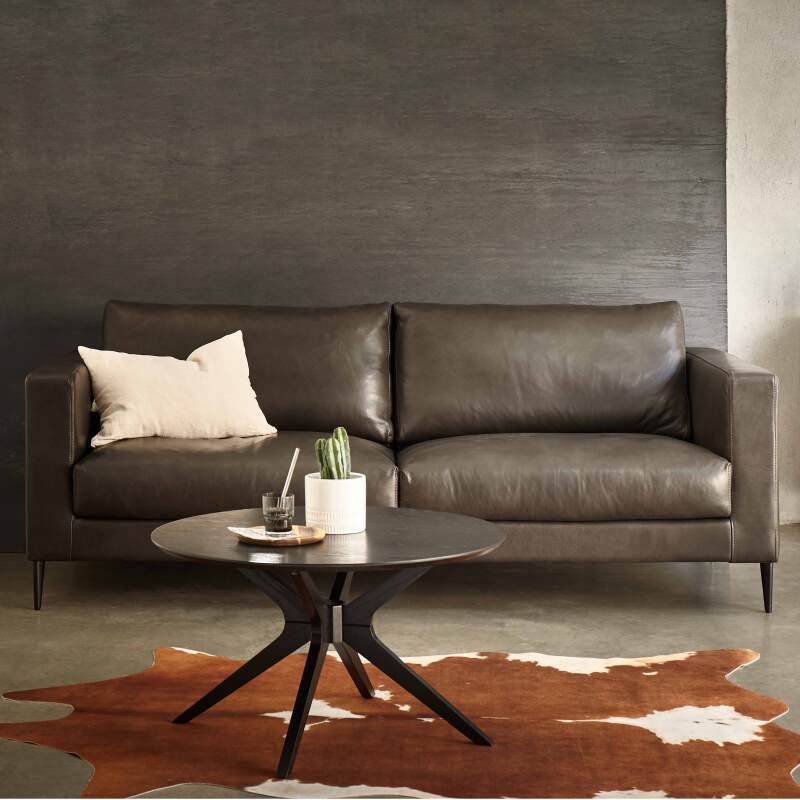 Mesa de centro redonda chapada en roble Ø 80 cm (2/3)