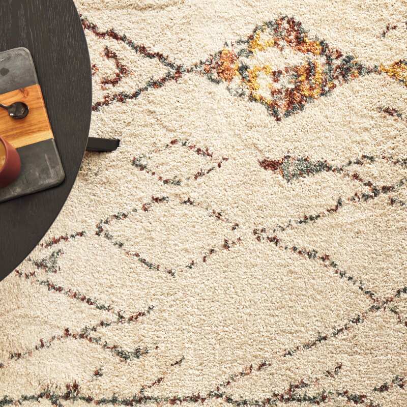 Alfombra rectangular de polipropileno con pelo largo y diseño étnico