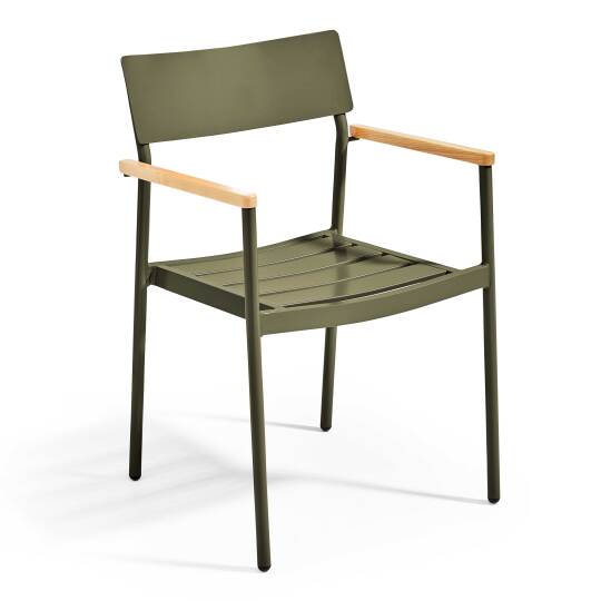 Silla de jardín de aluminio y madera FSC® con reposabrazos | Oviala