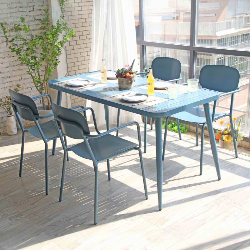 Mesa de jardín rectangular (150 x 75 x 75 cm) de aluminio (5/6)
