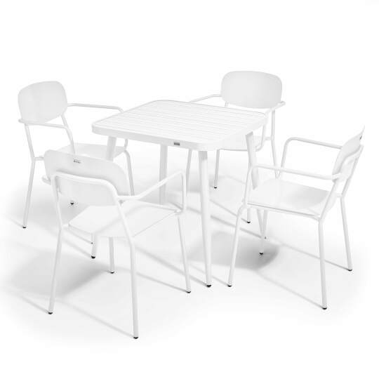 Mesa de jardín cuadrada de aluminio 75x75 cm y 4 sillas con reposabrazos | Oviala
