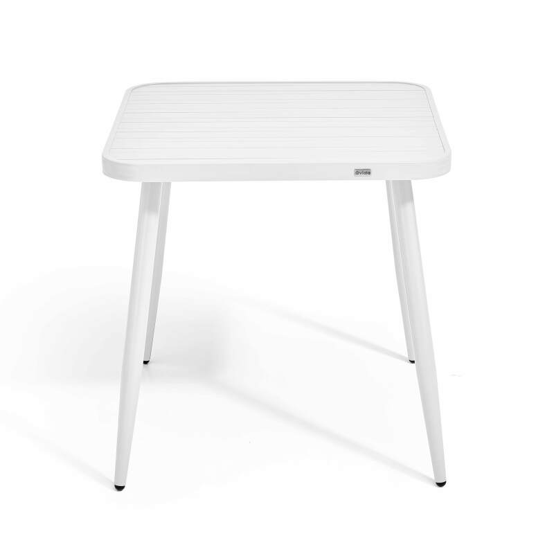 Mesa de jardín cuadrada de 75 x 75 cm y 4 sillas con reposabrazos de aluminio