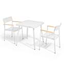 Mesa de jardín cuadrada de 75 x 75 cm y 2 sillas con reposabrazos de aluminio y madera