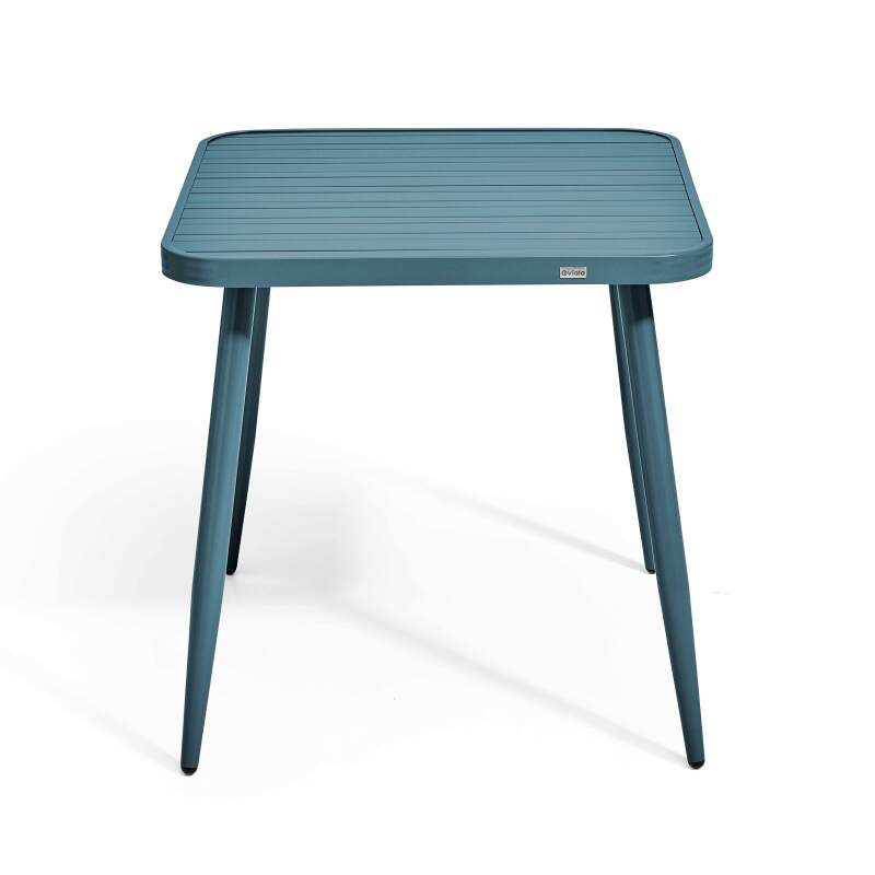 Mesa de jardín cuadrada de 75 x 75 cm y 2 sillas con reposabrazos de aluminio y madera (2/7)