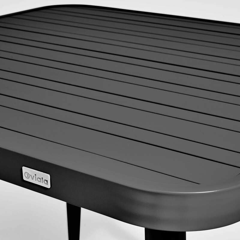 Mesa de jardín cuadrada de 75 x 75 cm y 2 sillas con reposabrazos de aluminio y madera (3/7)