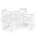 Mesa de jardín cuadrada de 75 x 75 x 76 cm y 4 sillas con reposabrazos de aluminio y madera