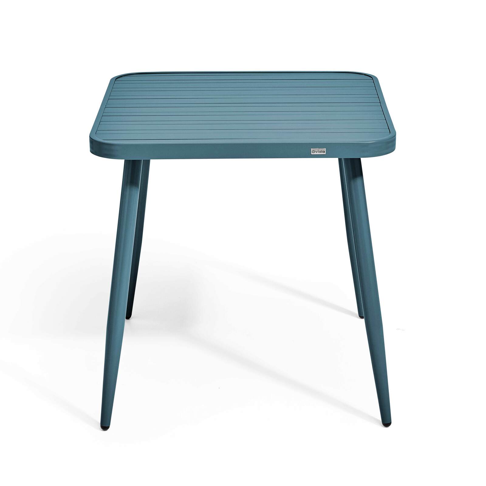 Mesa de jardín cuadrada de 75 x 75 x 76 cm y 4 sillas con reposabrazos de aluminio y madera