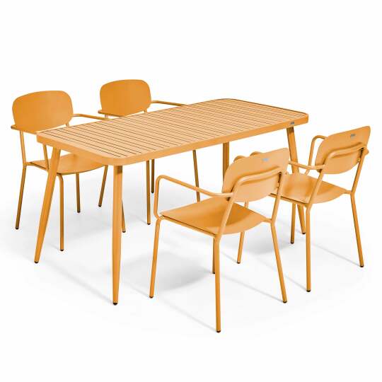 Mesa de jardín rectangular de 150 x 75 cm con 4 sillas de aluminio