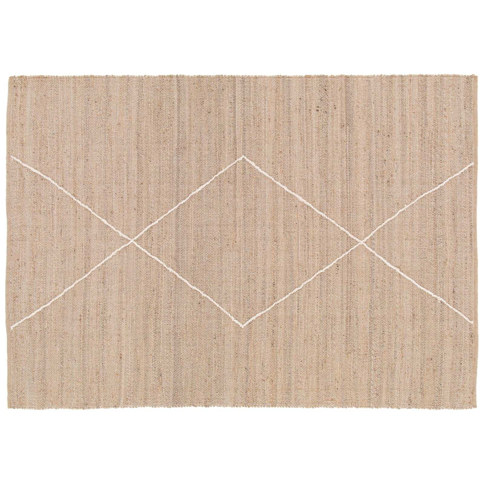 Alfombra rectangular de yute natural con diseño de rombos tejido a mano de pelo corto