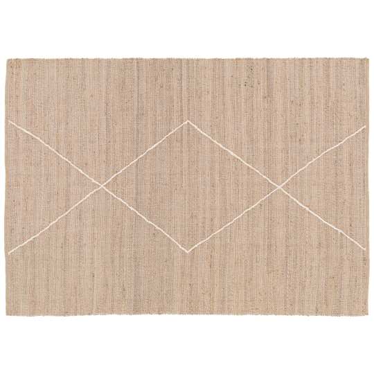Alfombra rectangular de yute natural con diseño de rombos tejido a mano de pelo corto