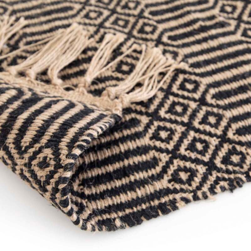 Alfombra rectangular con flecos de yute natural tejido a mano con pelo corto