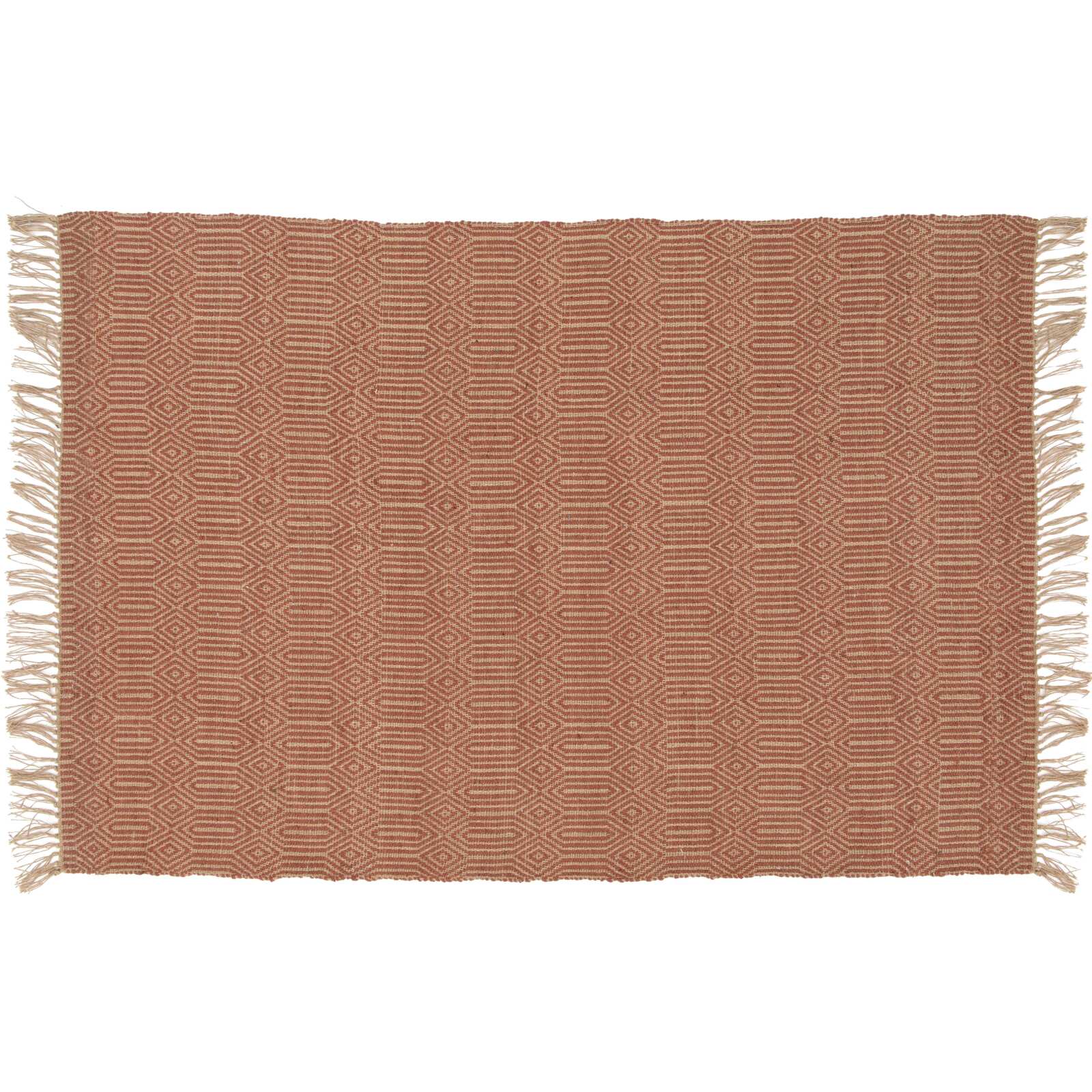 Alfombra rectangular con flecos de yute natural tejido a mano con pelo corto