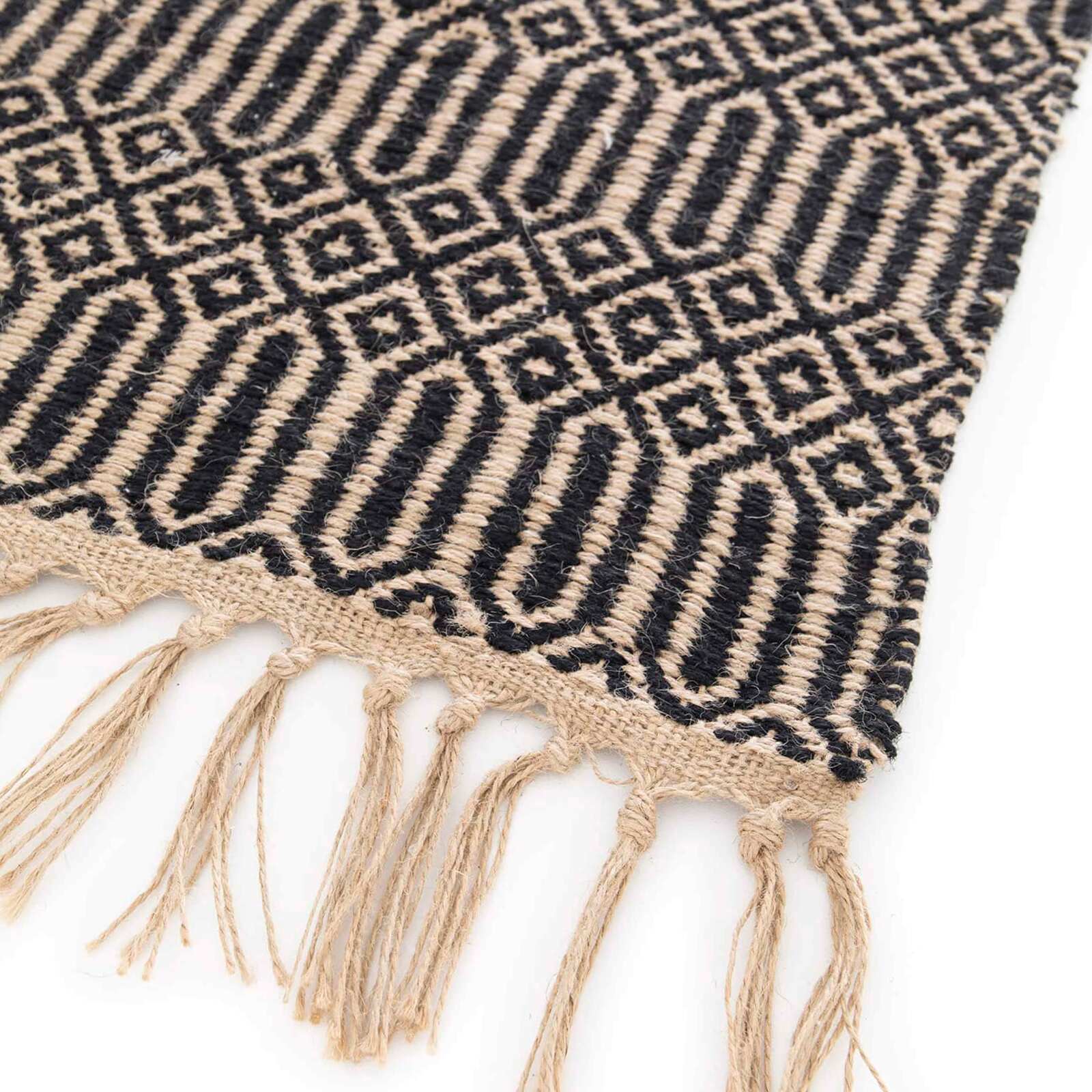 Alfombra rectangular con flecos de yute natural tejido a mano con pelo corto