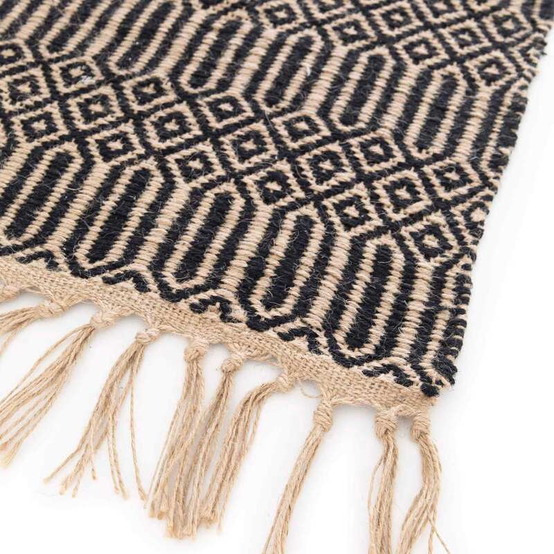 Alfombra rectangular con flecos de yute natural tejido a mano con pelo corto