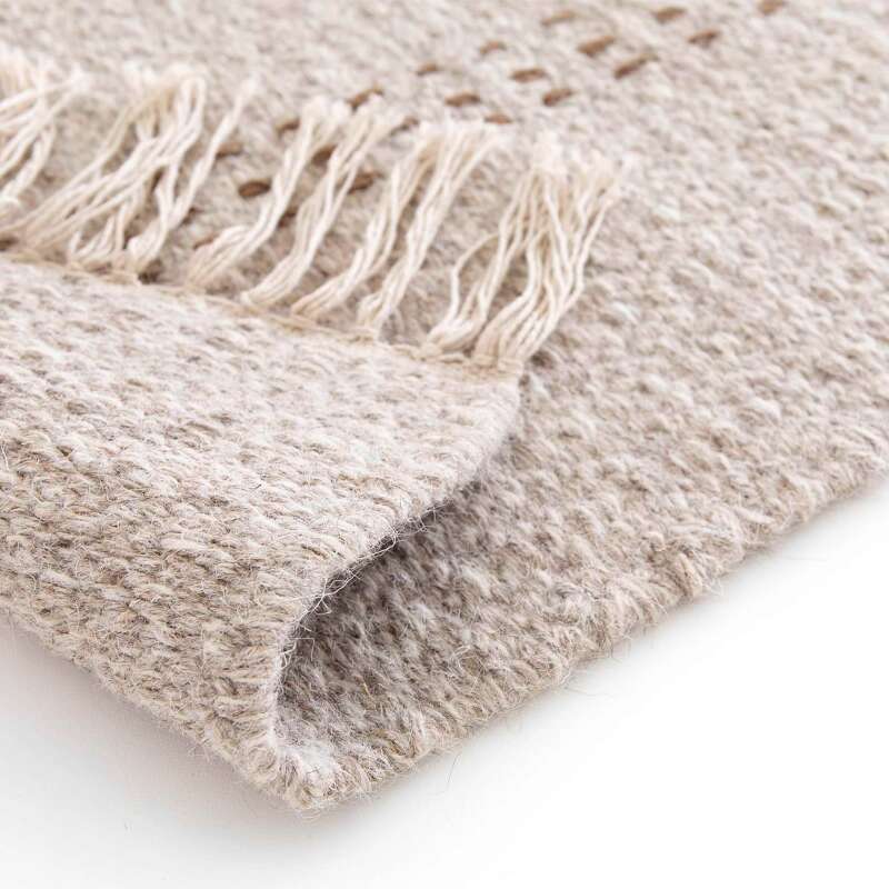 Alfombra rectangular de lana y yute tejido plano con motivos geométricos