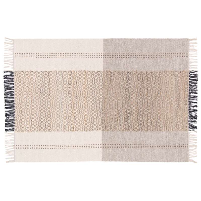 Alfombra rectangular de lana y yute tejido plano con motivos geométricos