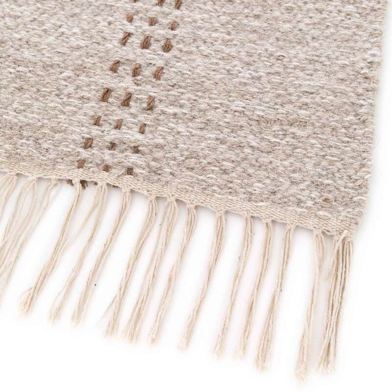 Alfombra rectangular de lana y yute tejido plano con motivos geométricos