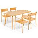 Mesa de jardín rectangular de 150 x 75 cm con 4 sillas con apoyabrazos de aluminio y madera