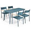 Mesa de jardín rectangular de 150 x 75 cm con 4 sillas con apoyabrazos de aluminio y madera