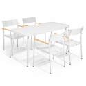 Mesa de jardín rectangular de 150 x 75 cm con 4 sillas con apoyabrazos de aluminio y madera