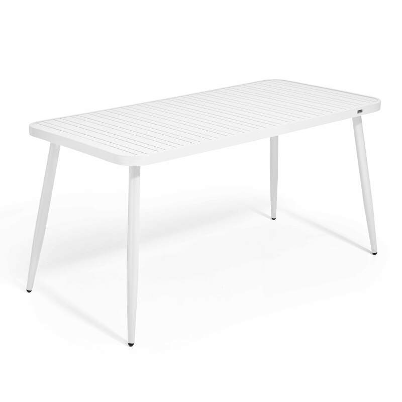 Mesa de jardín rectangular de 150 x 75 cm con 4 sillas con apoyabrazos de aluminio y madera