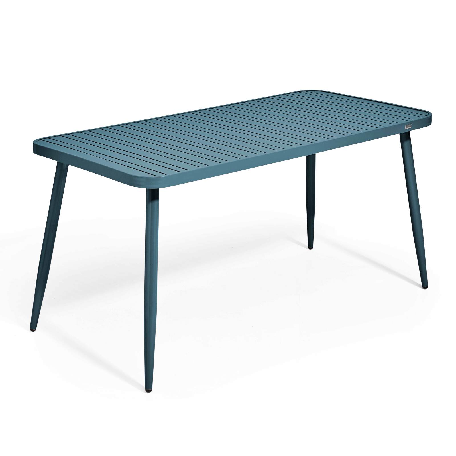 Mesa de jardín rectangular de 150 x 75 cm con 4 sillas con apoyabrazos de aluminio y madera