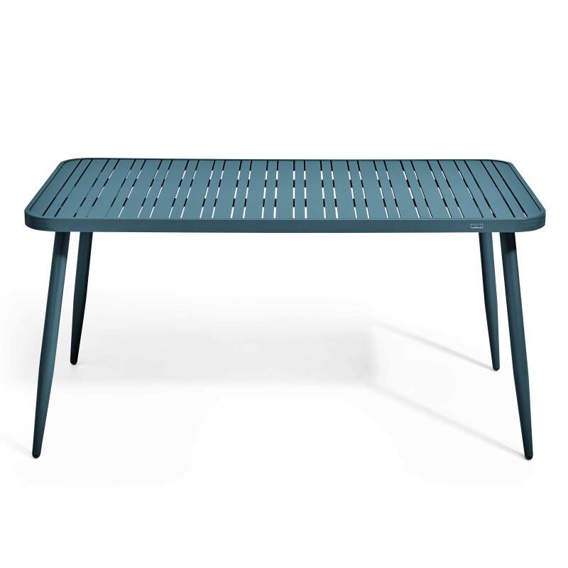 Mesa de jardín rectangular de 150 x 75 cm con 4 sillas con apoyabrazos de aluminio y madera (2/7)