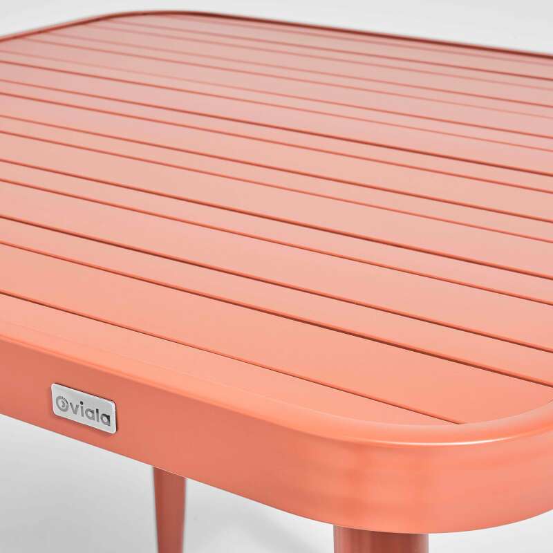 Mesa de jardín rectangular de 150 x 75 cm con 4 sillas con apoyabrazos de aluminio y madera (3/7)